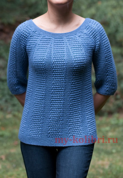 простой свитер спицами для женщин комбинированным узором