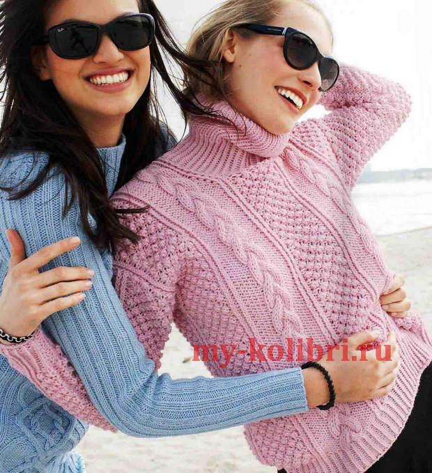 Модный свитер спицами для женщин с воротником гольф